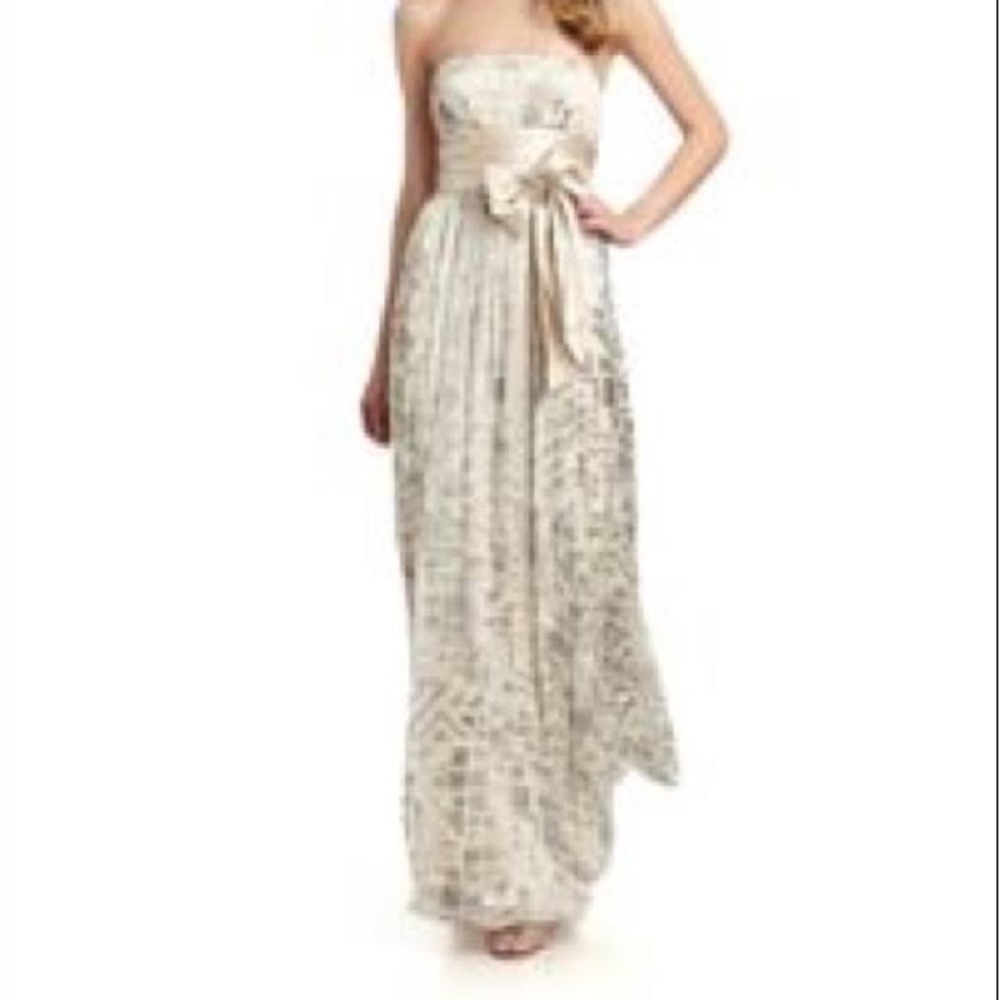 BCBGMaxAzria Strapless Cream Sequin Gown with Waist Sash